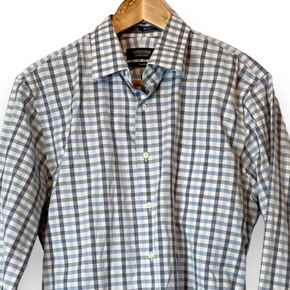 NORDSTROM Men's Shop 15 1/2 34-35 Trim Fit Button Down Shirt Wrinkle Free Plaid - Picture 3 of 6